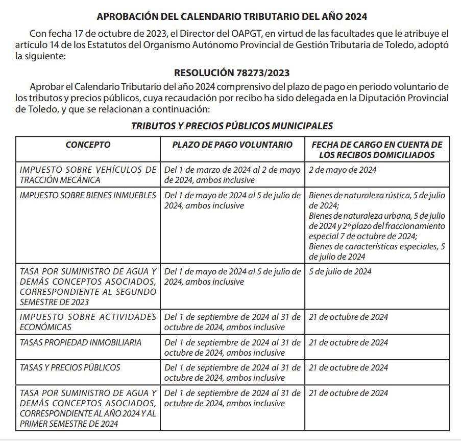 Calendario tributario 2024